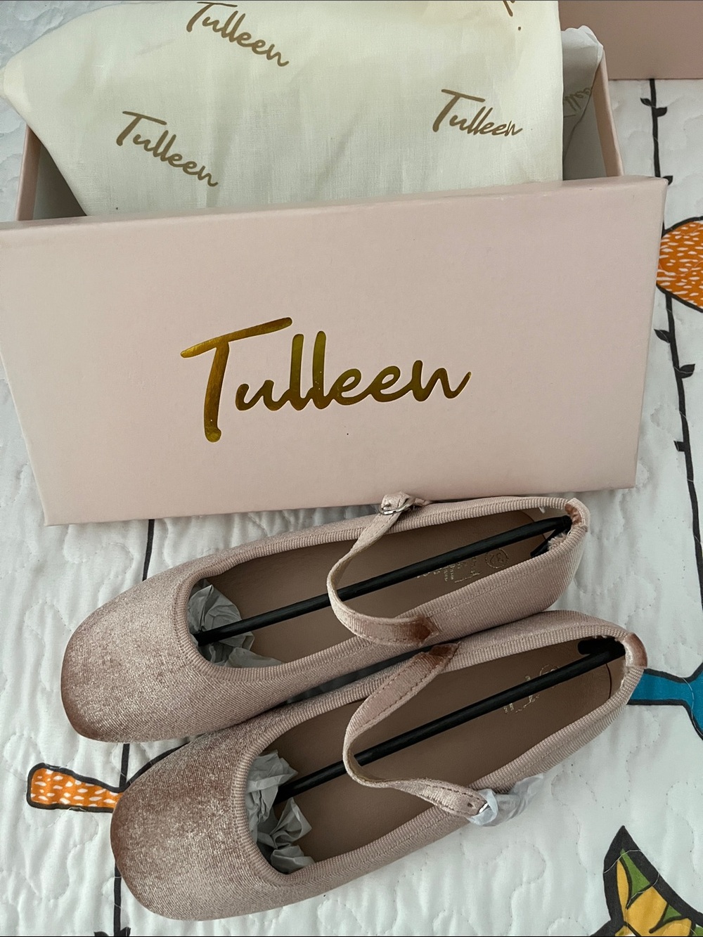 Tulleen Blush Velvet Mary Jane Flats with Strap